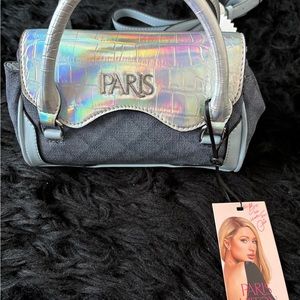 Paris Hilton Silver and Blue Mini Bag with Iridescent Flap